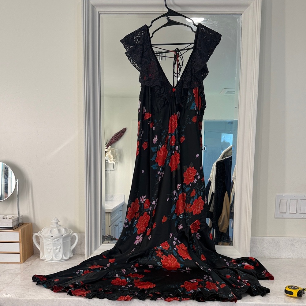 Free People Black and Red Floral Backless Dress - Picture 3 of 9